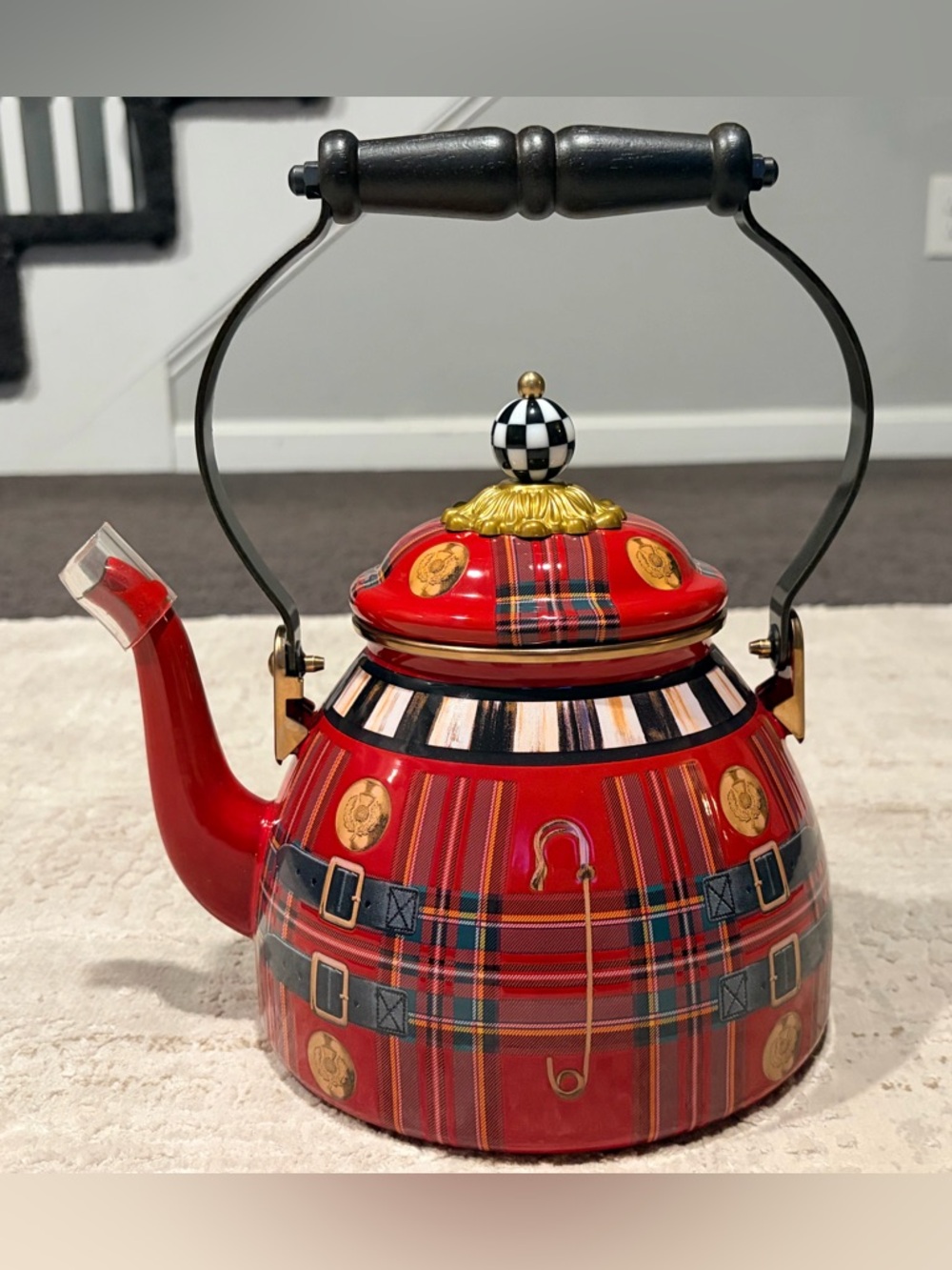 MacKenzie‑Childs “The Kilted” 2‑Quart Tea Kettle-limited   Rare discontinued